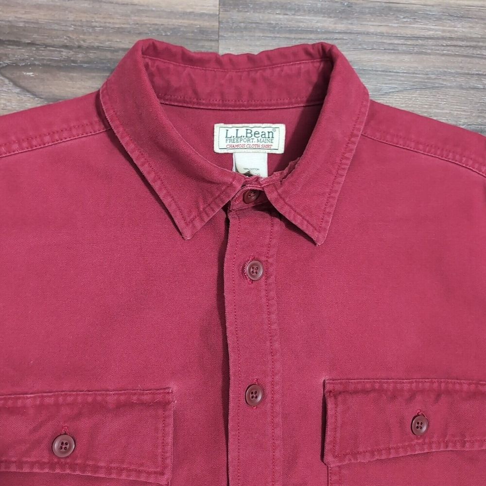 VTG L.L. Bean Mens L Chamois Cloth Shirt Burgandy Red Trucker Freeport 9P